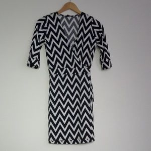 KORI Black/White Chevron Wrap Dress Size M
